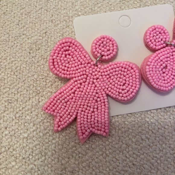 Pink Beaded Bow Earrings - Picture 2 of 3